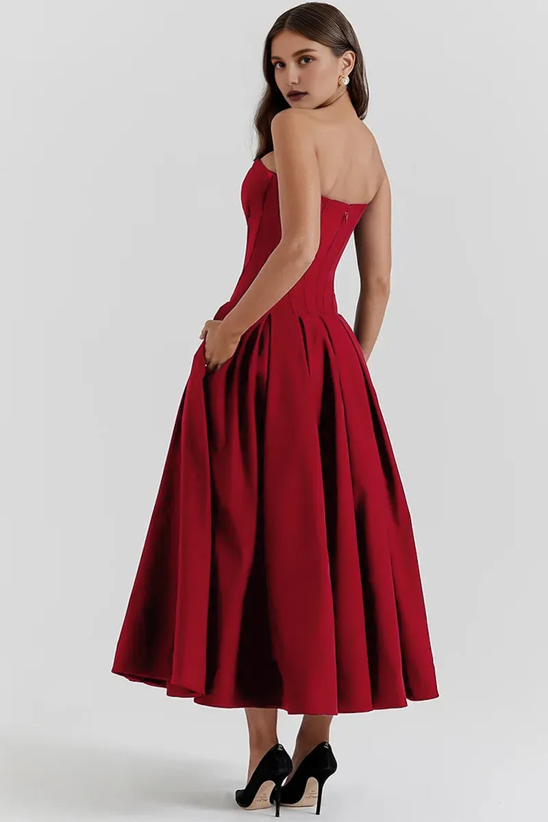 Robe Weitese à col en V profond, sans bretelles, sans manches, corset, coupe trapèze, plissée, mi-longue, robes de bal